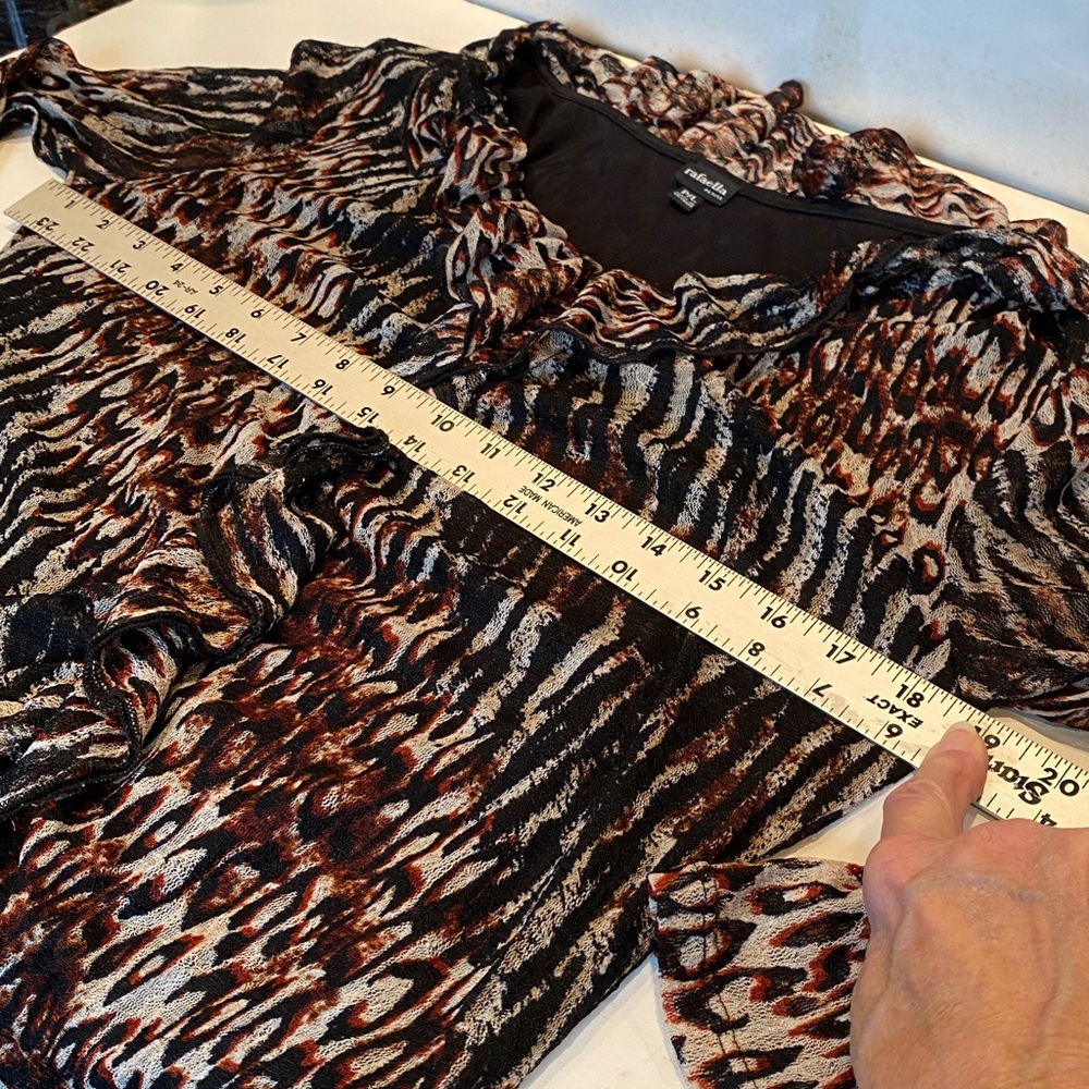 Rafaella Petite Sheer Animal Print Pullover Blouse - Picture 2 of 4
